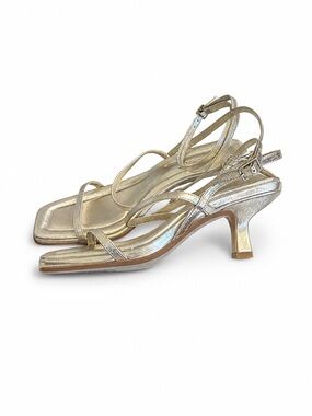 $295 Vince Callie Silver Strappy Ankle‑Strap Kitten Heel Sandals NWT